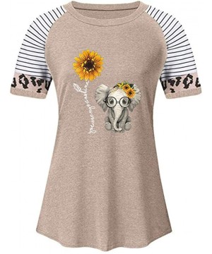 Tops Women's Sunflower Leopard Patchwork Short Sleeve O-Neck Print Casual Top T-Shirt - R-khaki - CR197M4AEDK