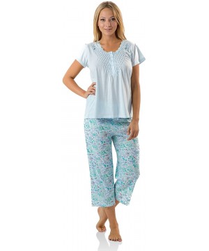 Sets Women's Short Sleeve Capri Pajama Set - Flower/Blue - C212K9W58NT