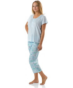 Sets Women's Short Sleeve Capri Pajama Set - Flower/Blue - C212K9W58NT