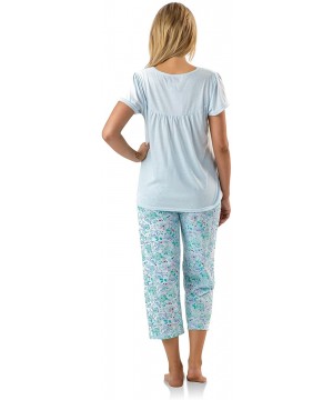 Sets Women's Short Sleeve Capri Pajama Set - Flower/Blue - C212K9W58NT