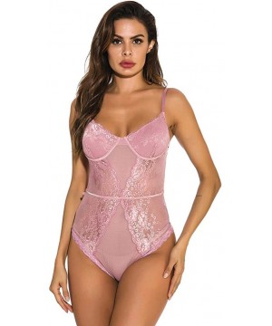 Bustiers & Corsets Fashion Women Sexy Lingerie Embroidered Lace One-Piece Garment Underwear - Pink - CN194IZXEYU