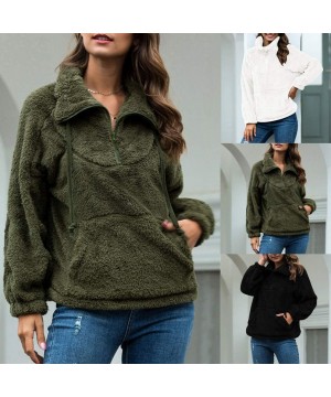 Thermal Underwear Women Warm Fluffy Winter Coat 1/2 Zipper Hoodie- Hooded Sweatshirt Pullover Jumper - E-army Green - C2192ZN...