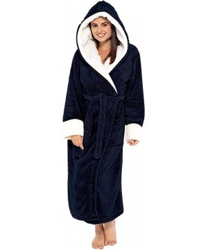 Bottoms Womens Plush Fleece Robe with Hood Winter Warm Comfy Bathrobe Long Sleeve Solid Color Sleepwear Plus Size 2 dark Blue...