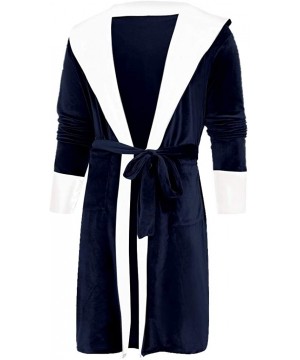 Bottoms Womens Plush Fleece Robe with Hood Winter Warm Comfy Bathrobe Long Sleeve Solid Color Sleepwear Plus Size 2 dark Blue...