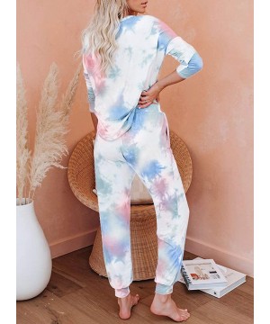 Sets Womens Tie Dye Printed Long Sleeve Tops and Pants Long Pajamas Set Joggers Sleepwear Nightwear Loungewear PJ Sets - A Mu...