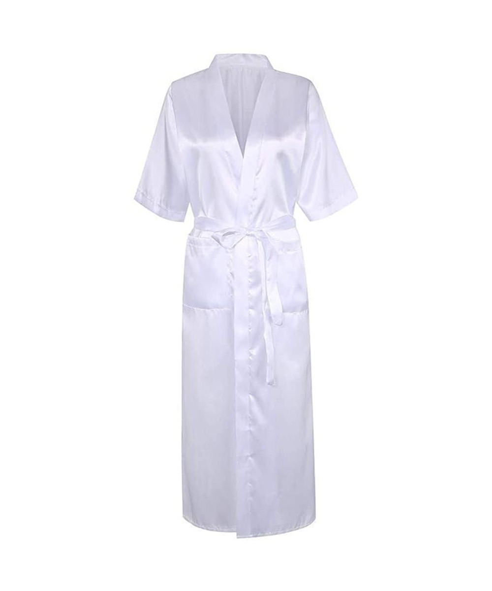 Sets Long Silk Bathrobe for Women Lightweight Satin Robe Kimono Bridesmaid Wedding Nightdress Gown with Lace Trim White - CS1...