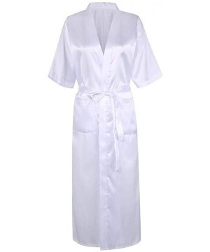 Sets Long Silk Bathrobe for Women Lightweight Satin Robe Kimono Bridesmaid Wedding Nightdress Gown with Lace Trim White - CS1...