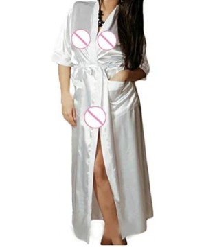 Sets Long Silk Bathrobe for Women Lightweight Satin Robe Kimono Bridesmaid Wedding Nightdress Gown with Lace Trim White - CS1...