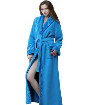 Nightgowns & Sleepshirts Bathrobe Women Men Flannel Fleece Full Length Dressing Gowns Thickened - Blue Women - CQ18YZULQ59