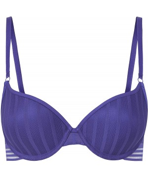 Bras Women's Striped Mesh Contour Boost Bra - Ladies Sexy Lingerie - Clematis Blue - CA18LNKXRH0