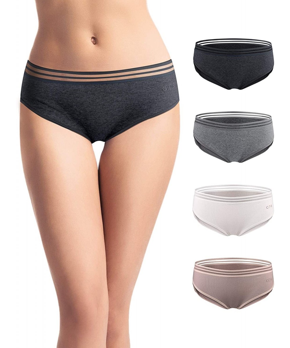 Panties 4 Pieces Women's Cotton Panties with Hollow Out Wide Waistband Bikini Brief Panties Hipster Underwear - CI18N7Q6D34