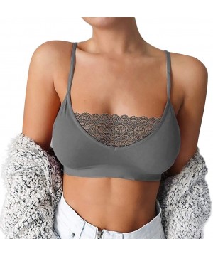 Slips Sexy Women Elastic Cage Bra Lace Camisole Tank Tops Bra Bustier - Gray - CJ194DYGG88