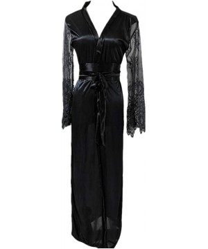 Nightgowns & Sleepshirts Pijamas Women Satin Long Nightdress Silk Lace Bandage Belt Lingerie Nightgown Sleepwear Sexy Robe - ...