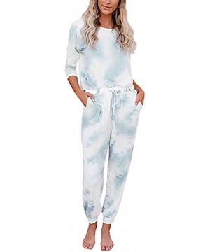 Accessories 2Pcs Women Tie-Dye Long Sleeve Sweatsuit Set Top Drawstring Sweatpants Sets - Light Blue - C1190R5G87A