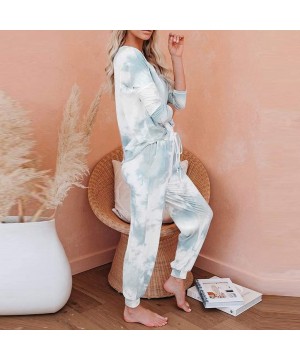 Accessories 2Pcs Women Tie-Dye Long Sleeve Sweatsuit Set Top Drawstring Sweatpants Sets - Light Blue - C1190R5G87A