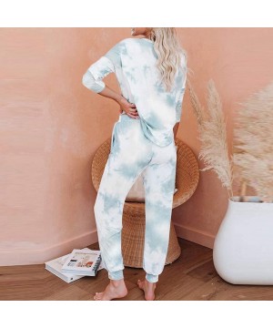 Accessories 2Pcs Women Tie-Dye Long Sleeve Sweatsuit Set Top Drawstring Sweatpants Sets - Light Blue - C1190R5G87A