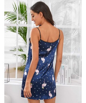 Sets Women's Graphic Print Satin Nightgown Cami Sleepwear Dress - Flamingo - CO1905XATUU