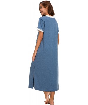 Nightgowns & Sleepshirts Nightgown Women Cotton Knit Lounge Dress V Neck Nightshirt - Blue - C418EO70X6C