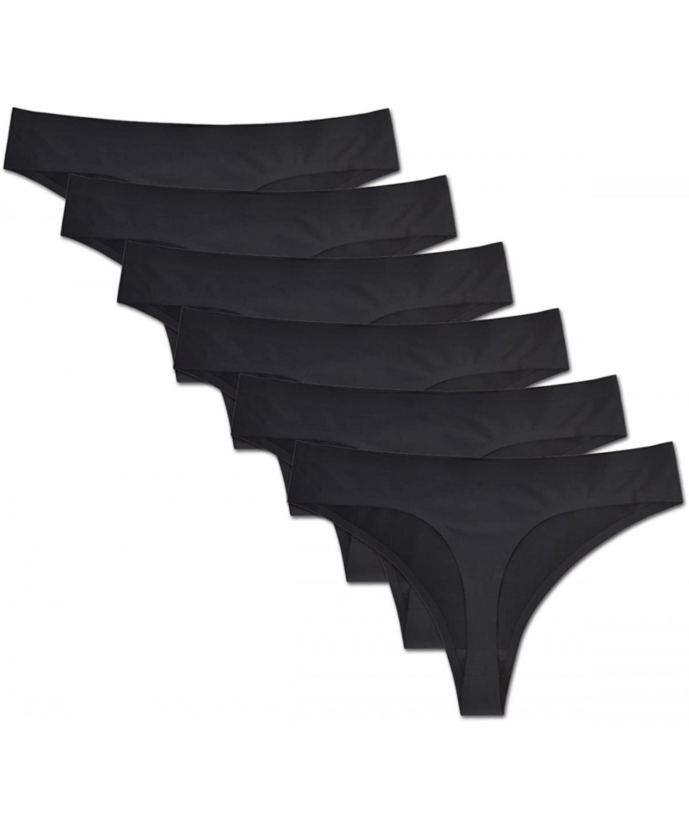 Panties Pack of 6 Womens Mid-Rise Seamless Thongs Comfy Underwear G-Strings Panties - Black - CM18EDNGCYR