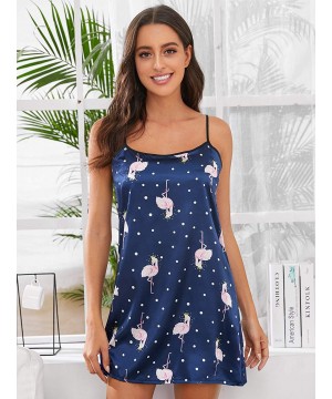 Sets Women's Graphic Print Satin Nightgown Cami Sleepwear Dress - Flamingo - CO1905XATUU