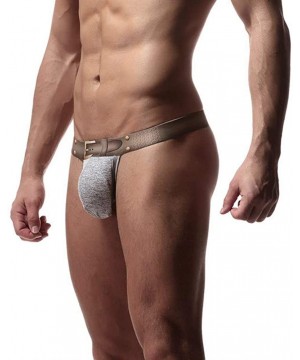 Briefs Men's Belt Print Bulge Pouch Breathable G-Sting Bikini Backless Underwear - Light Gray - CX18QSX5HKU