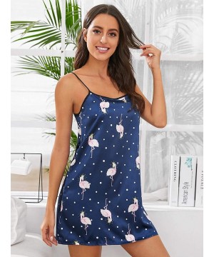 Sets Women's Graphic Print Satin Nightgown Cami Sleepwear Dress - Flamingo - CO1905XATUU