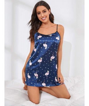 Sets Women's Graphic Print Satin Nightgown Cami Sleepwear Dress - Flamingo - CO1905XATUU