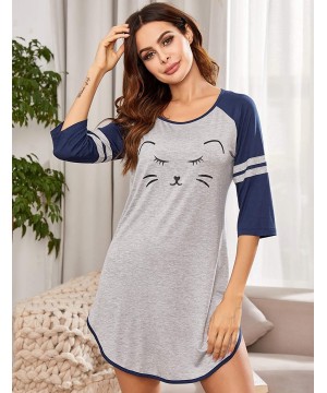 Nightgowns & Sleepshirts Night Dresses for Women Sleepshirt Stripe Sleeve Nightgown Boyfriend Cute Comfy Sleep Shirts - B_gre...