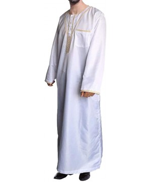 Robes Men Loose Muslim Long Sleeve Middle East Arabic Abaya Arabian Robe - White - C818TY3NXZI