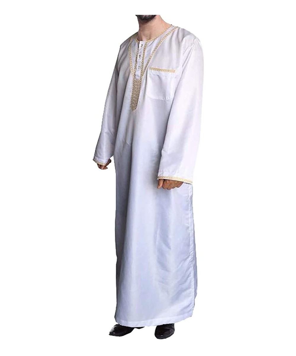 Robes Men Loose Muslim Long Sleeve Middle East Arabic Abaya Arabian Robe - White - C818TY3NXZI