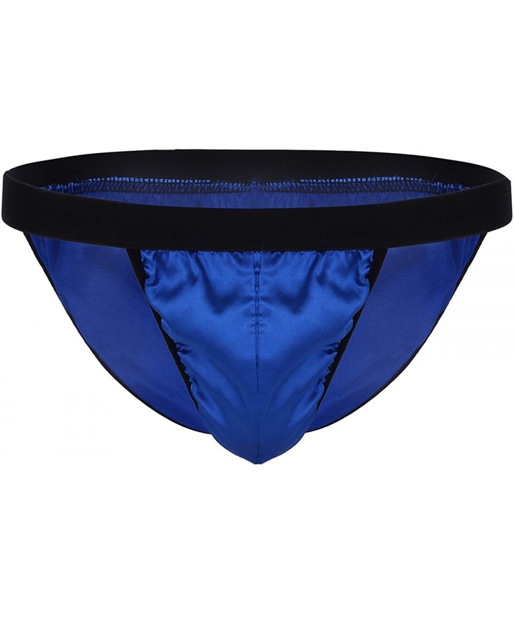 Briefs Men's Lingerie Shiny Fabric Bikini Briefs Satin Low Rise High Cut Panties Underwear - Blue - CD18GOK2ZGX