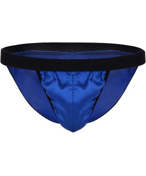 Briefs Men's Lingerie Shiny Fabric Bikini Briefs Satin Low Rise High Cut Panties Underwear - Blue - CD18GOK2ZGX