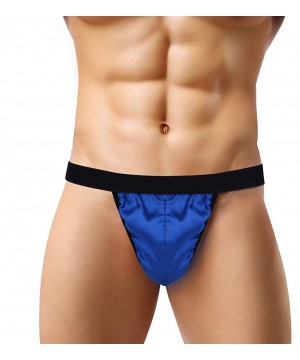 Briefs Men's Lingerie Shiny Fabric Bikini Briefs Satin Low Rise High Cut Panties Underwear - Blue - CD18GOK2ZGX