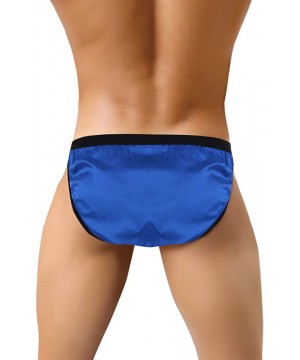 Briefs Men's Lingerie Shiny Fabric Bikini Briefs Satin Low Rise High Cut Panties Underwear - Blue - CD18GOK2ZGX