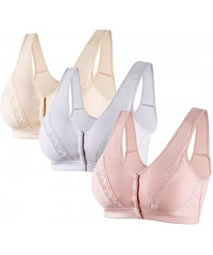 Bras Everyday Cotton Bra - Women's Snap Front Closure Luxury Lace Wireless Comfort Bra with Removable Pad - Pink - CX18Y2A72LS