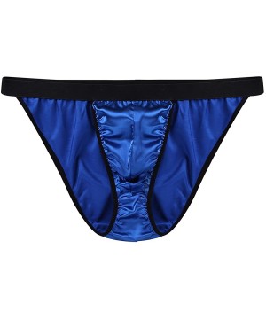 Briefs Men's Lingerie Shiny Fabric Bikini Briefs Satin Low Rise High Cut Panties Underwear - Blue - CD18GOK2ZGX