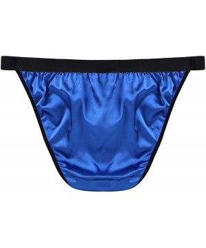 Briefs Men's Lingerie Shiny Fabric Bikini Briefs Satin Low Rise High Cut Panties Underwear - Blue - CD18GOK2ZGX