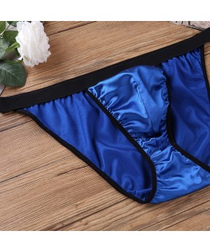 Briefs Men's Lingerie Shiny Fabric Bikini Briefs Satin Low Rise High Cut Panties Underwear - Blue - CD18GOK2ZGX