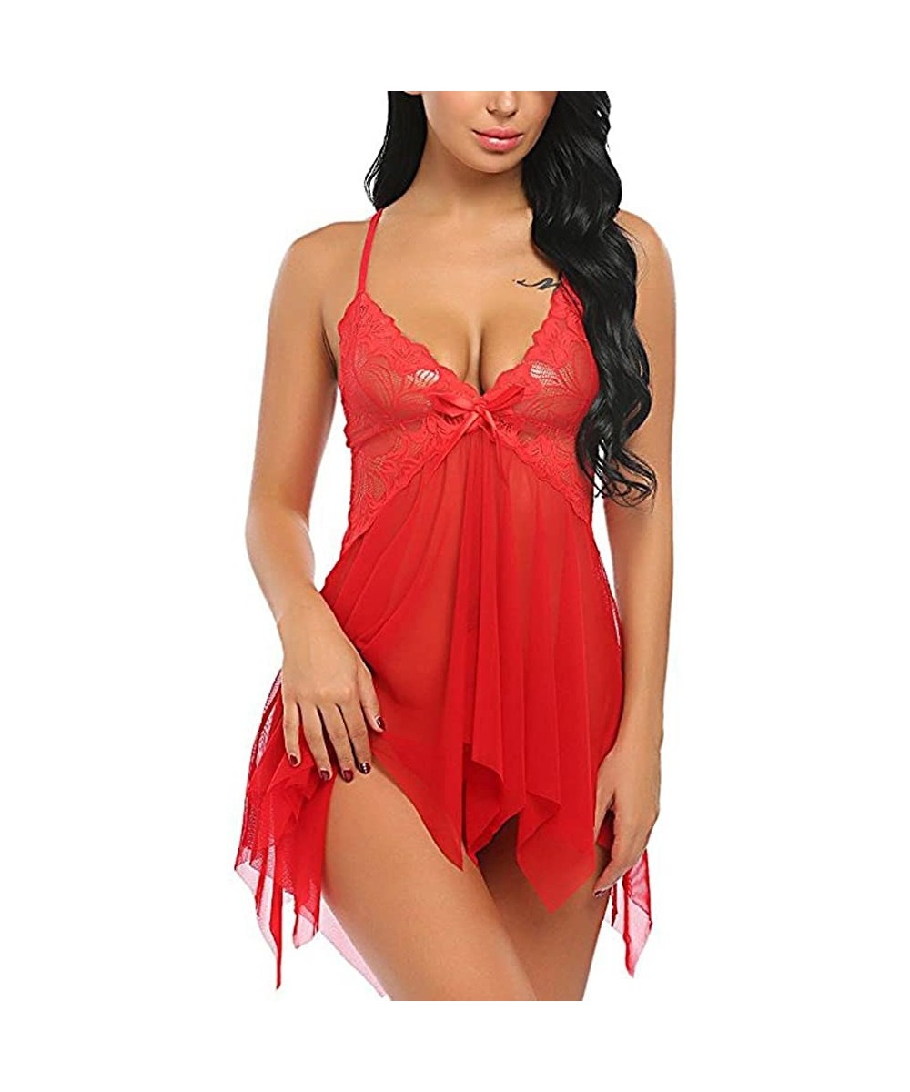 Shapewear Women Lingerie Flower Lace Babydoll Cotton Sleepwear Strap Chemise Lrregular Hem Nightdress - C419405EAST