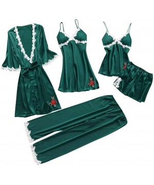 Nightgowns & Sleepshirts 5 PCS Sleepwear Women's Chemise Nightgown Full Slip Lace Lounge Dress - Green - C518QIKL9Z9