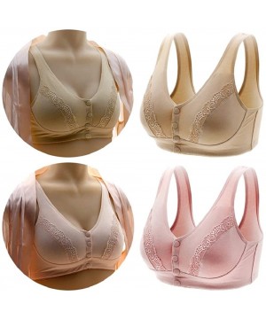 Bras Everyday Cotton Bra - Women's Snap Front Closure Luxury Lace Wireless Comfort Bra with Removable Pad - Pink - CX18Y2A72LS