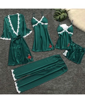 Nightgowns & Sleepshirts 5 PCS Sleepwear Women's Chemise Nightgown Full Slip Lace Lounge Dress - Green - C518QIKL9Z9