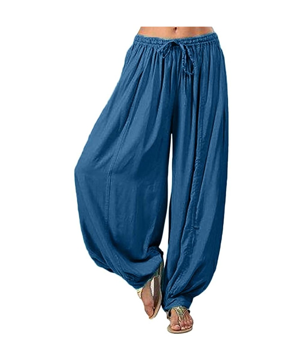 Slips Plus Size Women Casual Loose Harem Pants Casual Solid Color Sport Yoga Trousers - X-dark Blue - CE1962RRNRI