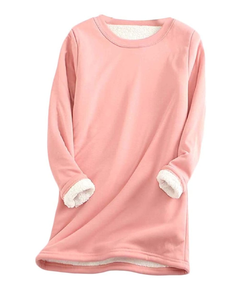 Thermal Underwear Women's Thermal Underwear Top Fleece Lined Long Sleeve Shirt Blouse - Pink - CH1928G2R5R