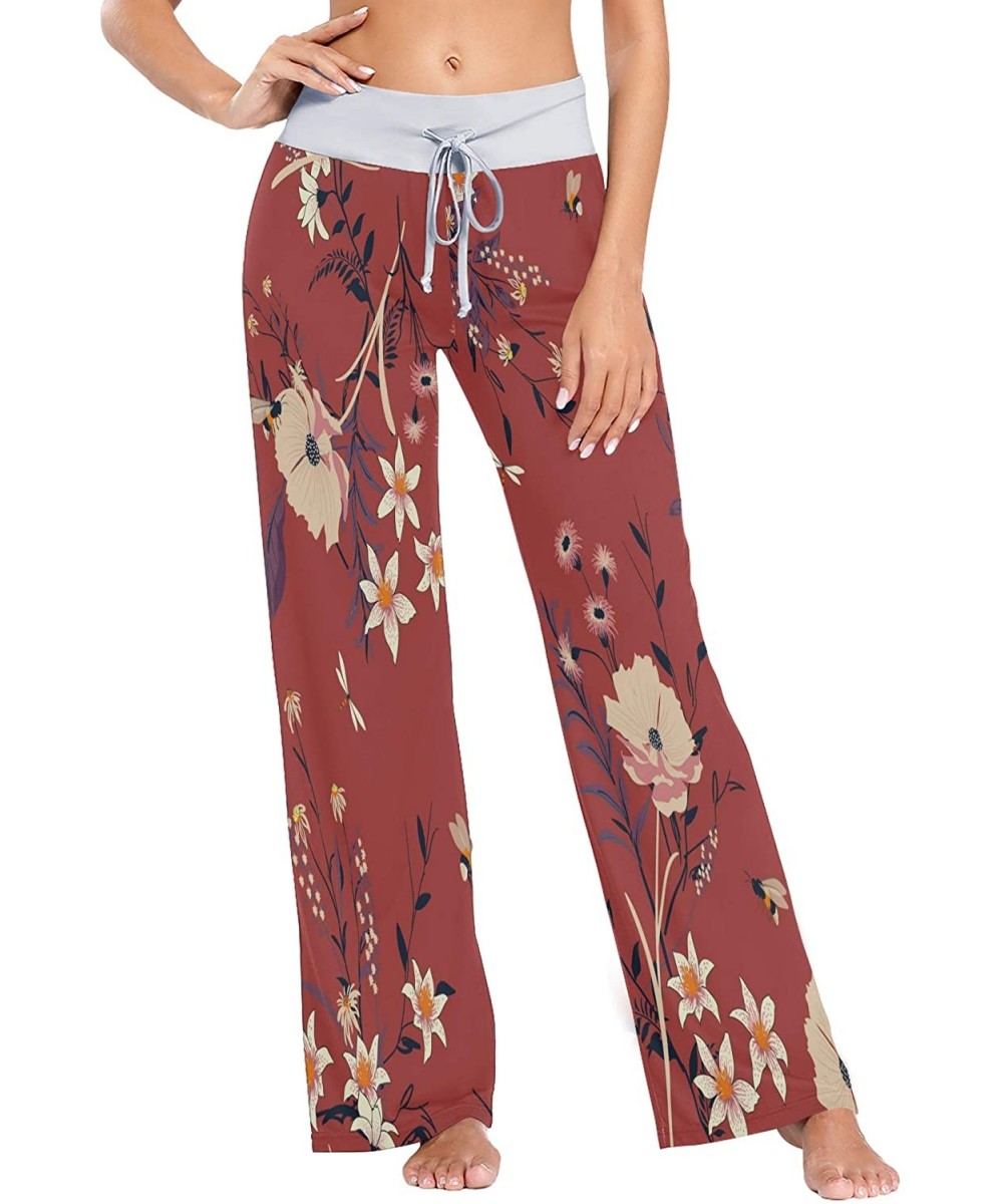 Bottoms Trendy Vintage Floral Flower Blossom Women's Pajama Lounge Pants Casual Stretch Pants Wide Leg - CL197EK9SWN