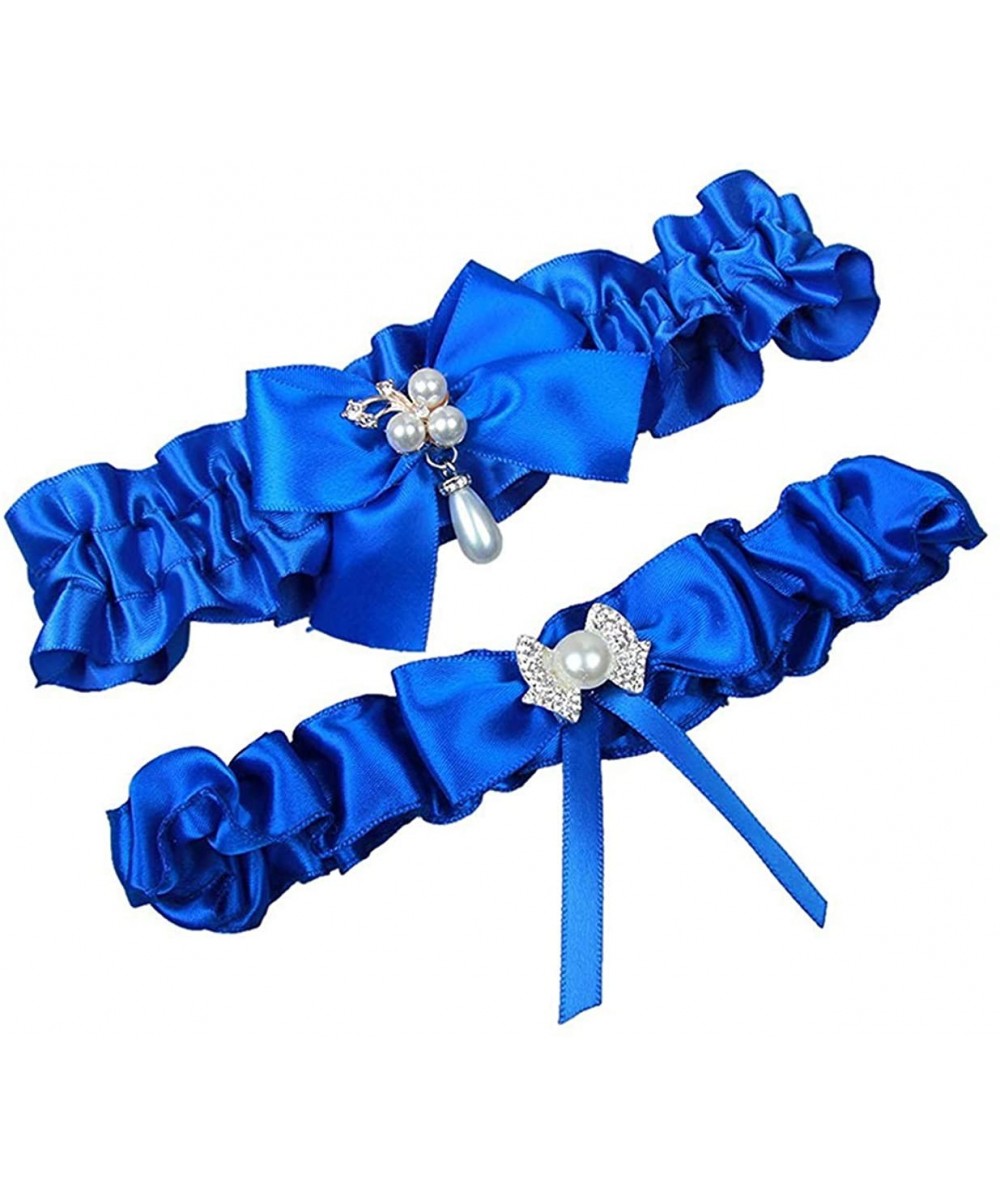 Garters & Garter Belts Lady 2019 Romantic Flower Rhinestones Wedding Bridal Lace Garter Set 2 Pcs - Style 4-royal - CL18I4ZG4OD