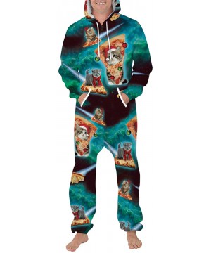 Sleep Sets Unisex 3D Print Jumpsuits Galaxy Animal Hooded One Piece Pajama - Christmas Pizza Cat - CF18YMCLLS0