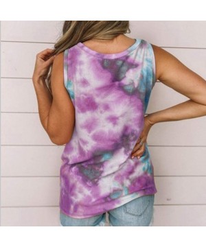 Nightgowns & Sleepshirts Plus Size Women Tie Dye Printed Twisted Front Strappy Tank Tops Loose Casual Sleeveless Shirts Blous...