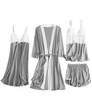 Sets 5PC Women Lace Babydoll Lingerie-Camisole Trouser Stretchy Mesh Chemise Nightdress-Satin Robe Silk Nightgown Tigivemen -...