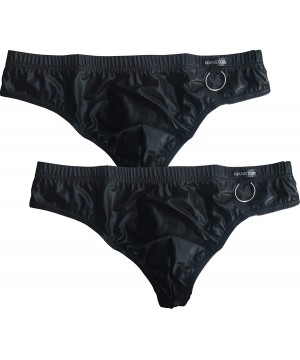 Briefs Men's Sexy Patent-Leather Jock Strap Underwear Bikinis and Briefs - 2-pack Black1 - CM125KJVRQD